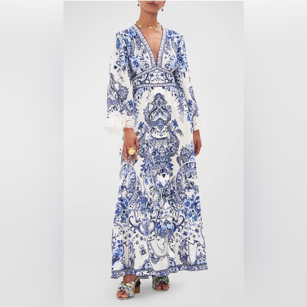 Kimono-Sleeve Silk Crepe Maxi Dress